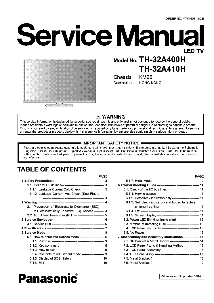 PANASONIC TH 32A400H CHASSIS KM25 SM service manual