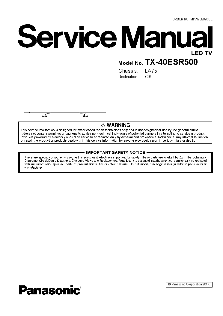 PANASONIC TX-40ESR500 CHASSIS LA75 FONTE TNPA6247 SM service manual