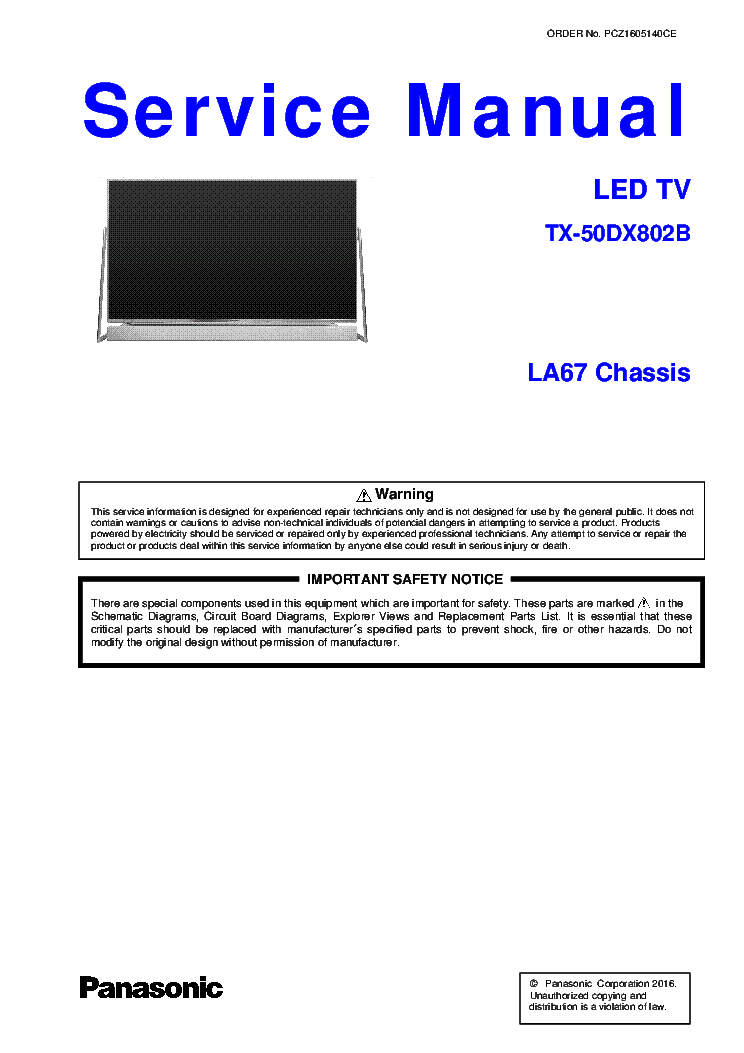 PANASONIC TX-50DX802B CHASSIS LA67 service manual (1st page)