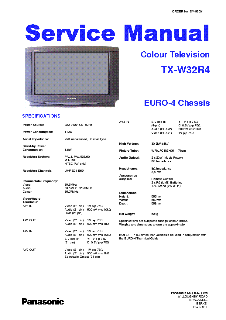 PANASONIC TX-W32R4 CHASSIS EURO-4 SM service manual