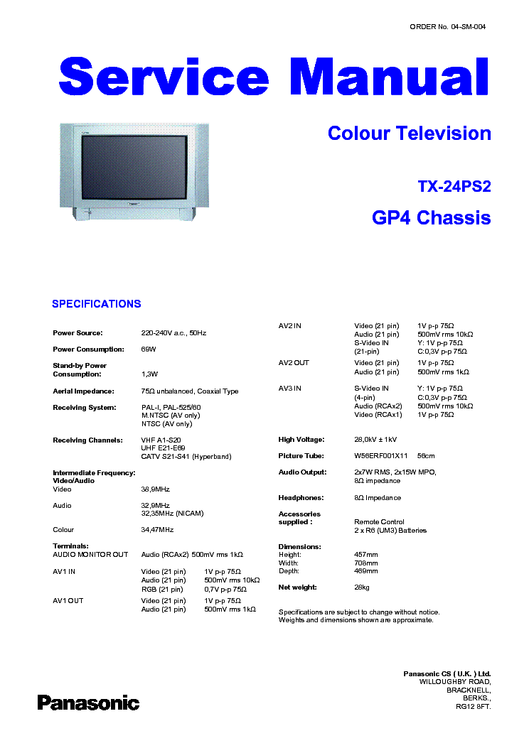 PANASONIC TX24PS2 GP4 service manual