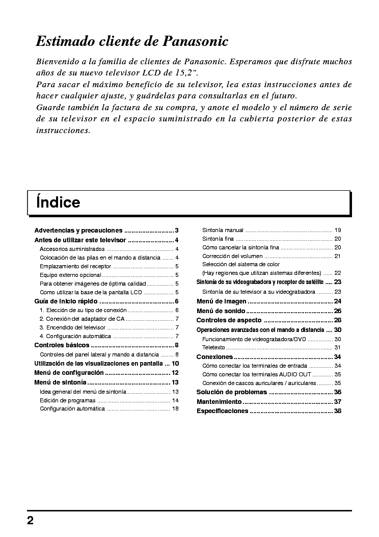 PANASONIC TX 15LT2F SPA service manual (2nd page)