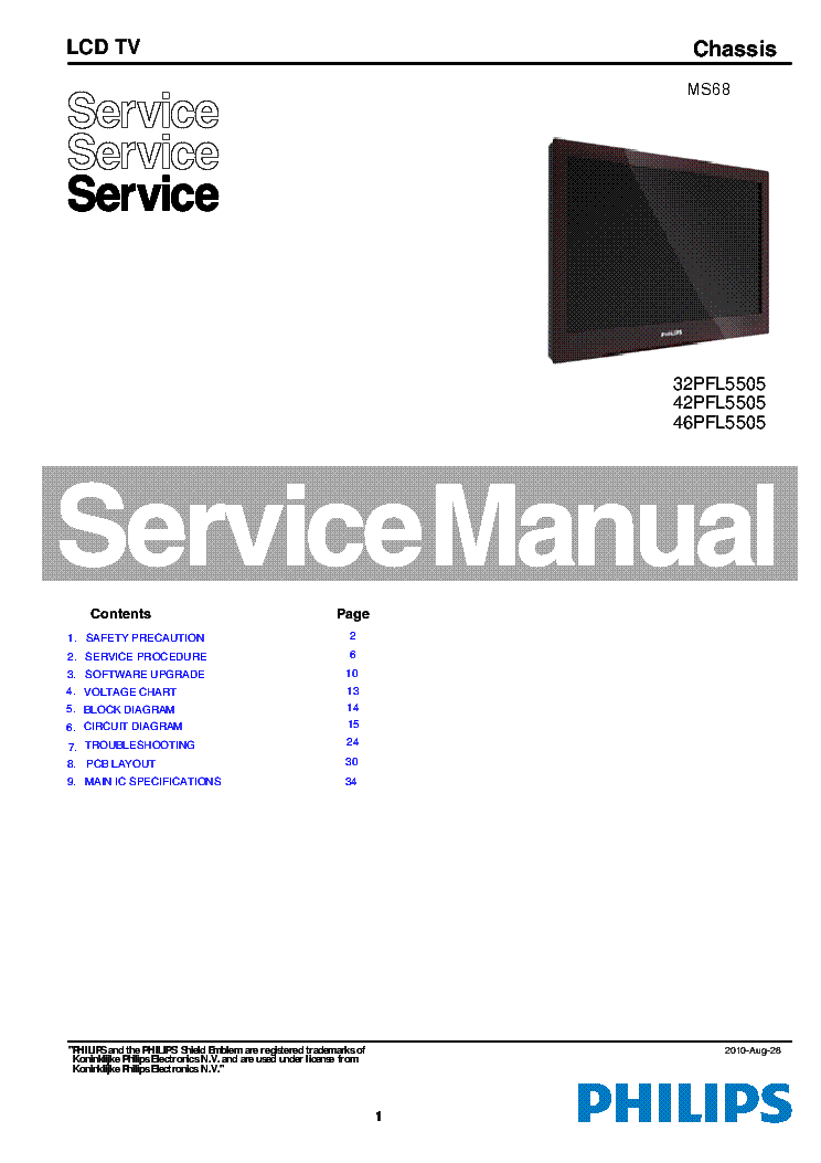 PHILIPS-TCL MS68 32PFL5505 42PFL5505 46PFL5505 service manual (1st page)