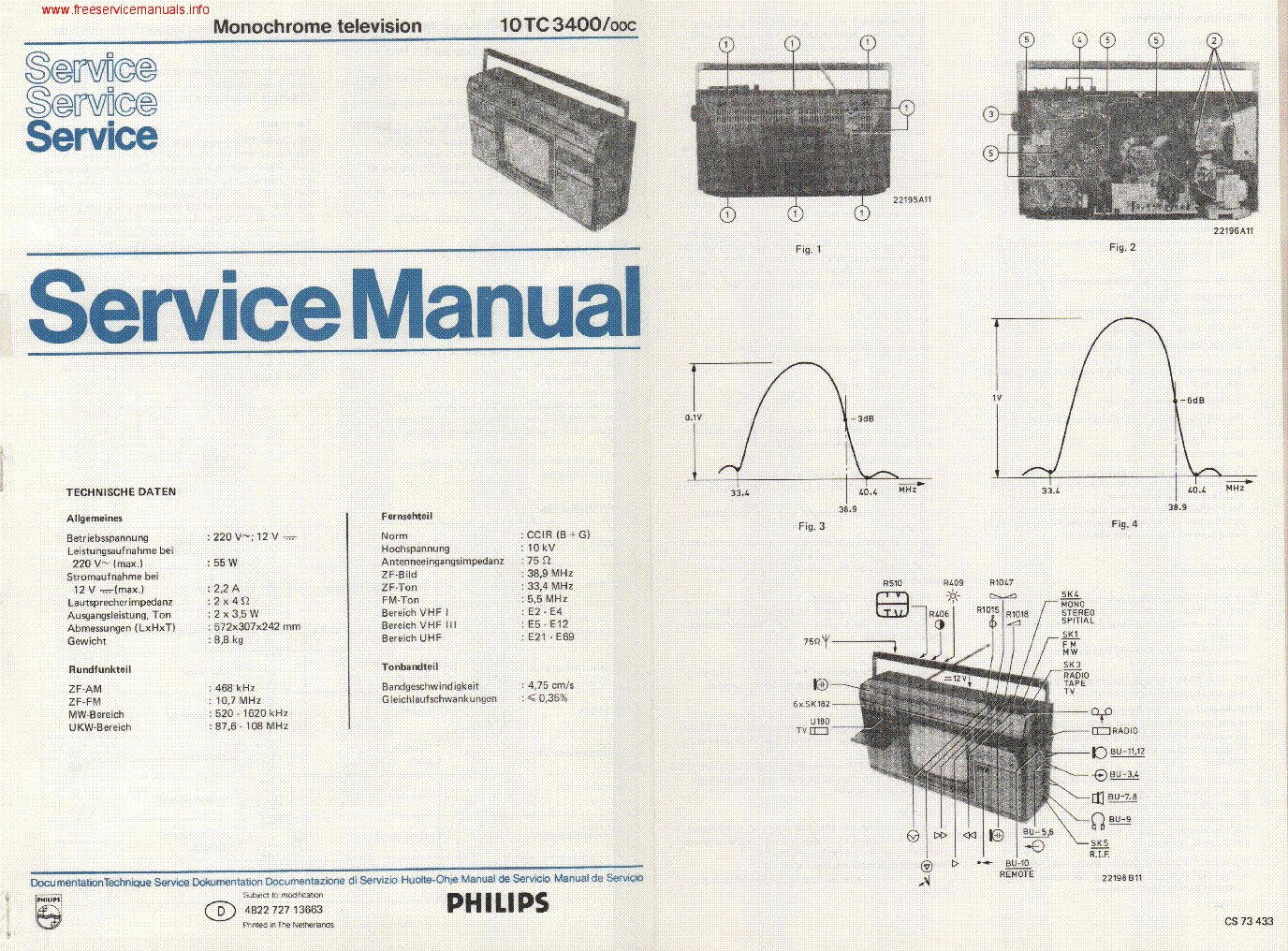 PHILIPS 10TC3400 MONOCHROME TV service manual (1st page)