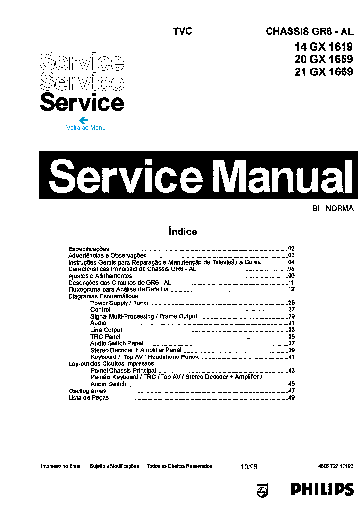 PHILIPS 14GX1619,20GX1659,21GX1669 CH GR6AL service manual (1st page)