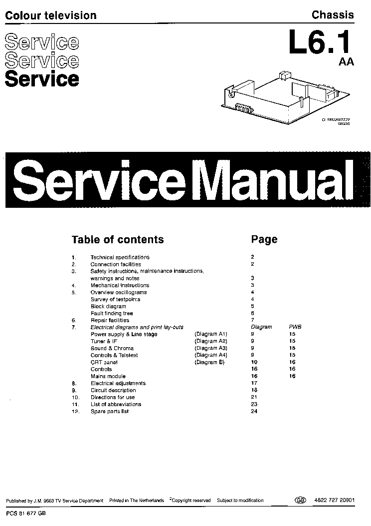 PHILIPS 14PT1552 01 CHASSIS L6 1 AA service manual (1st page)