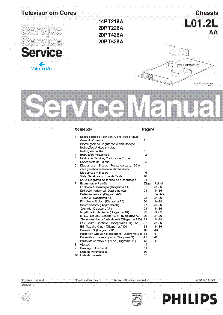 PHILIPS 14PT218A 228A 418A 428A 528A CHASSIS L02.1L AA service manual (1st page)