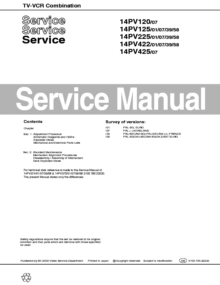 PHILIPS 14PV120 125 225 422 425-1 service manual (1st page)