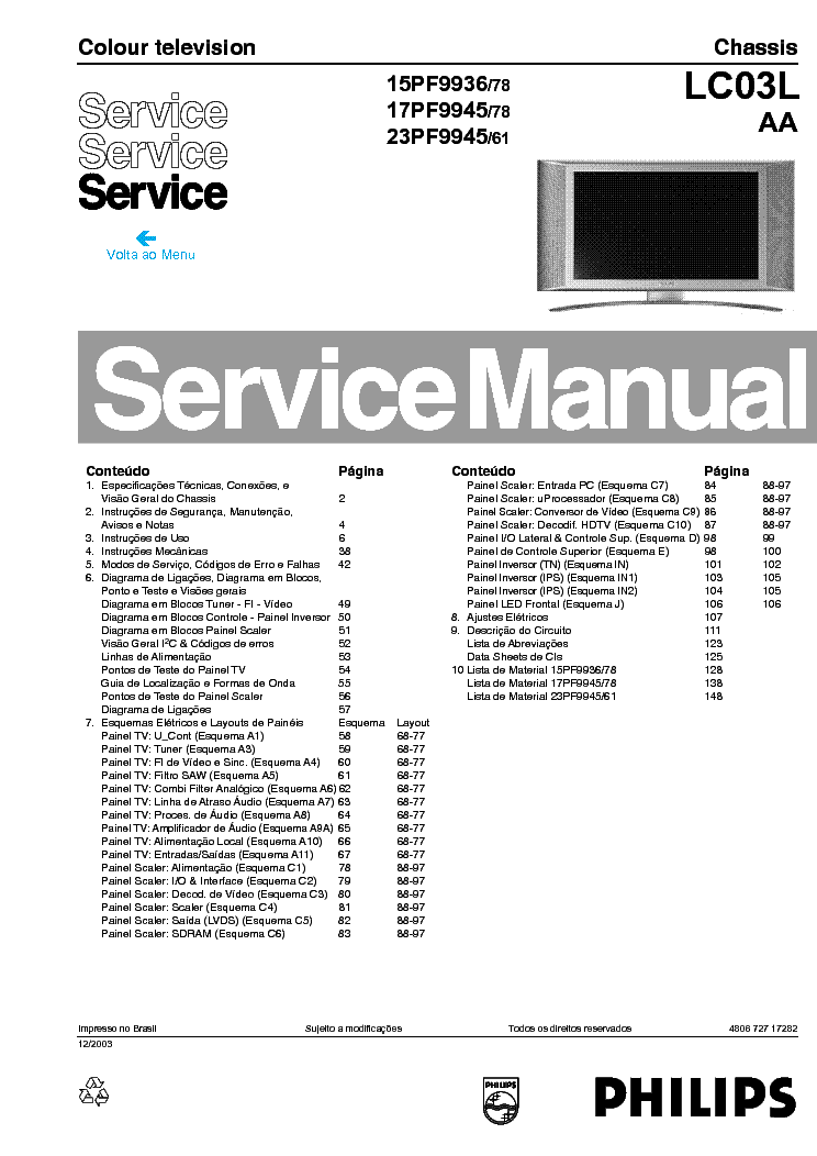 PHILIPS 15PF9936-78 17PF9945-78 23PF9945-61 CH LC03L-AA service manual (1st page)