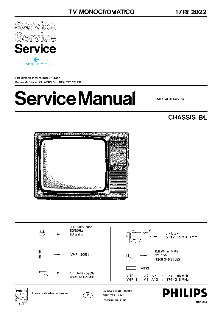 PHILIPS 17BL2022 CH BL service manual (1st page)