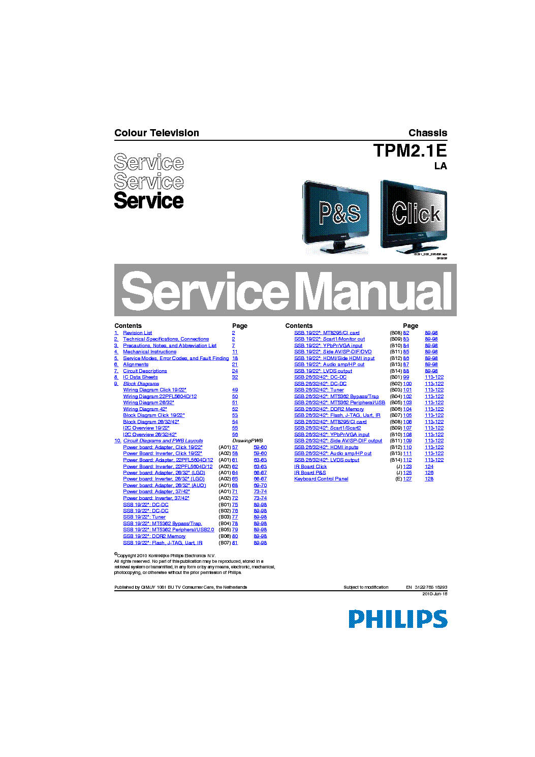 PHILIPS 19HFL3331D 10 CHASSIS TPM2.1E LA service manual (1st page)