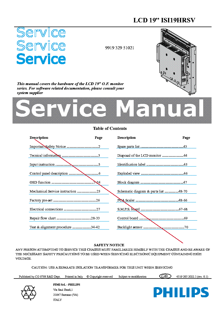 PHILIPS 19INCH ISI19HRSV SM service manual (1st page)