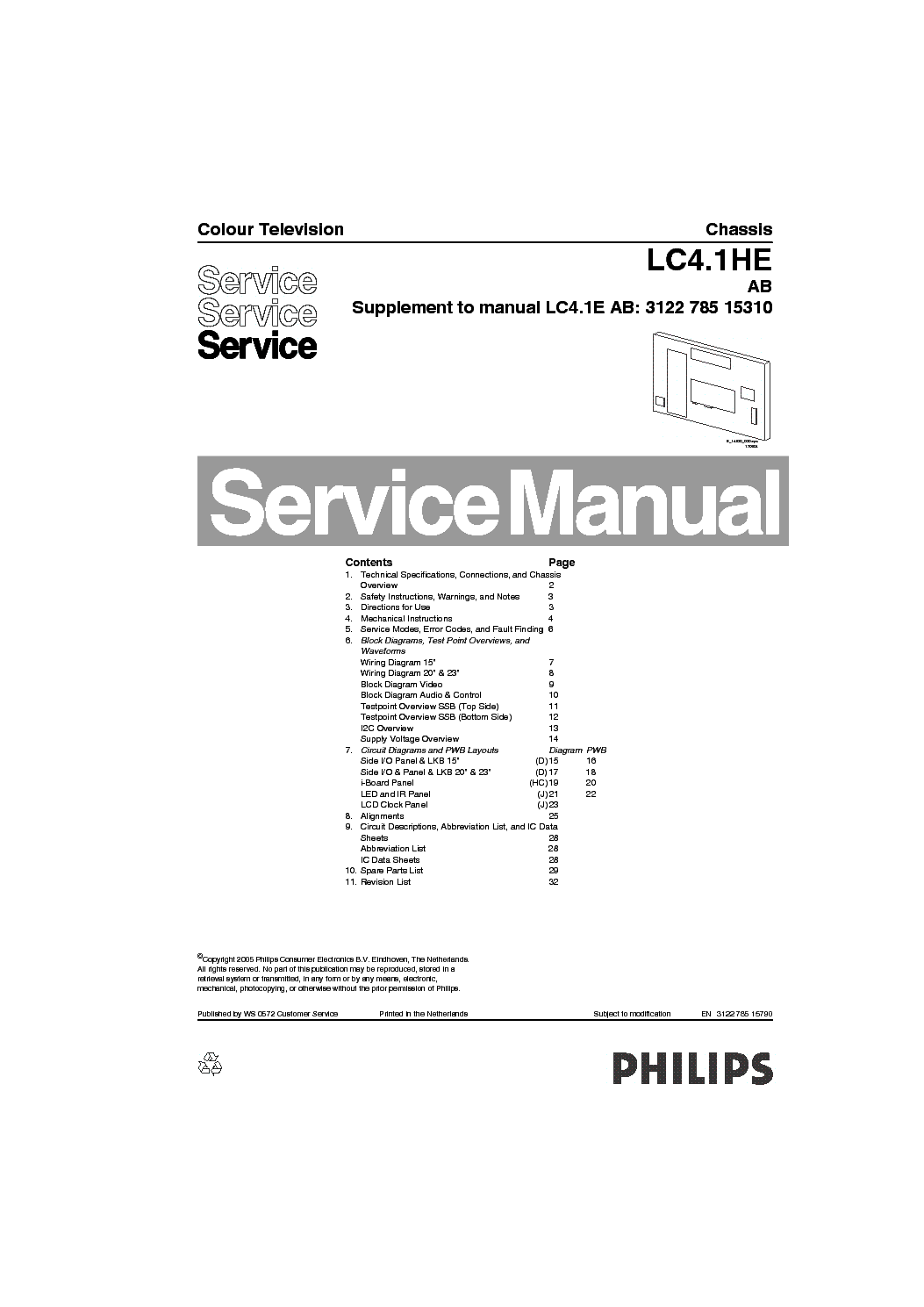 PHILIPS 20HF5474 24HF5474 CHASSIS LC4.1HE-AB service manual (1st page)