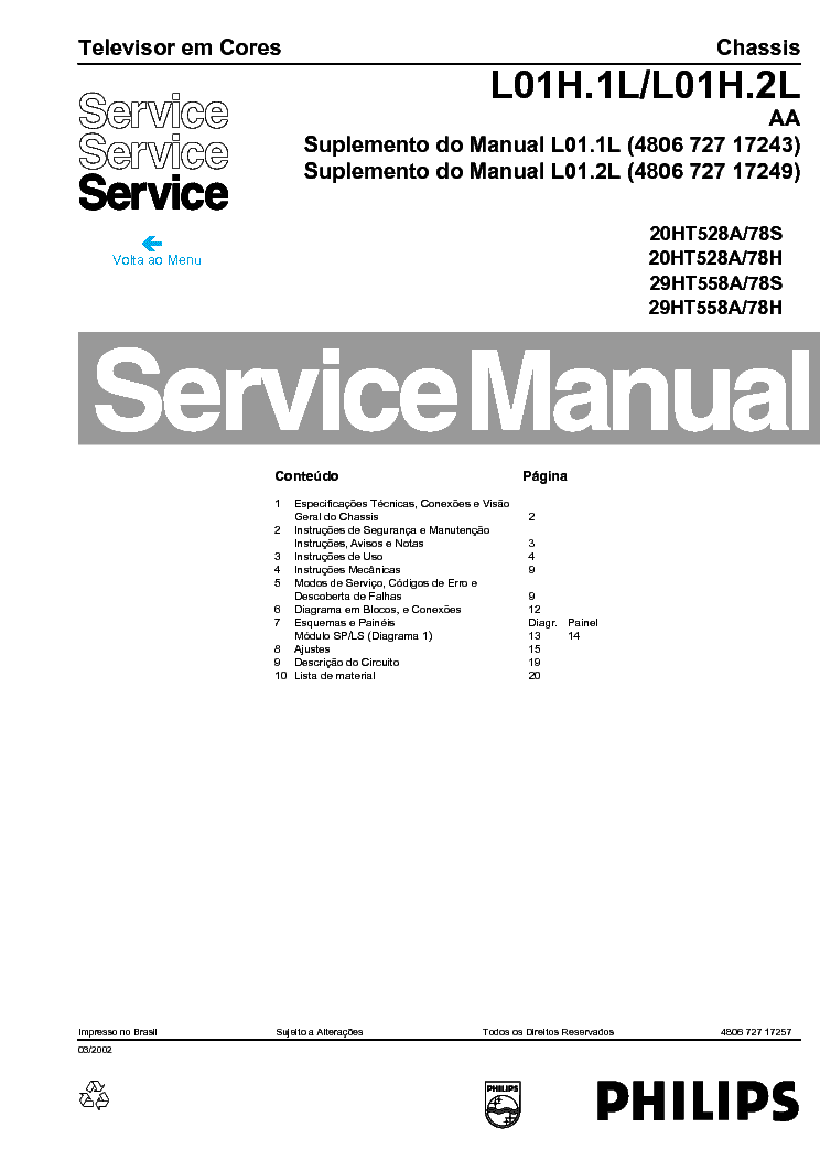 PHILIPS 20HT527A,29HT558A CHASSSI L01H.1L,2L service manual (1st page)