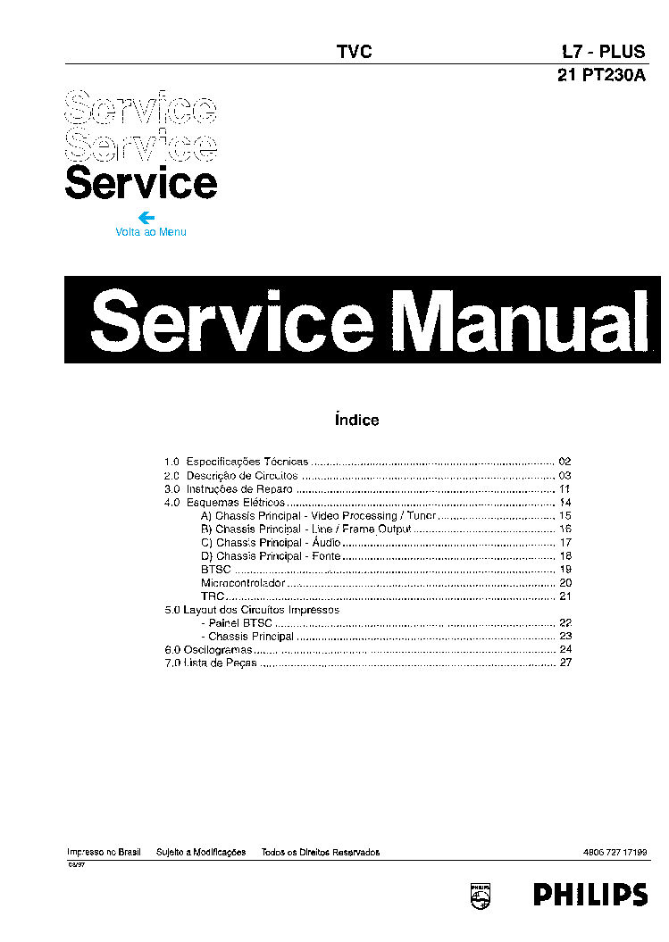 PHILIPS 20PT222A 21PT230 CHASSIS L7 PLUS service manual (1st page)