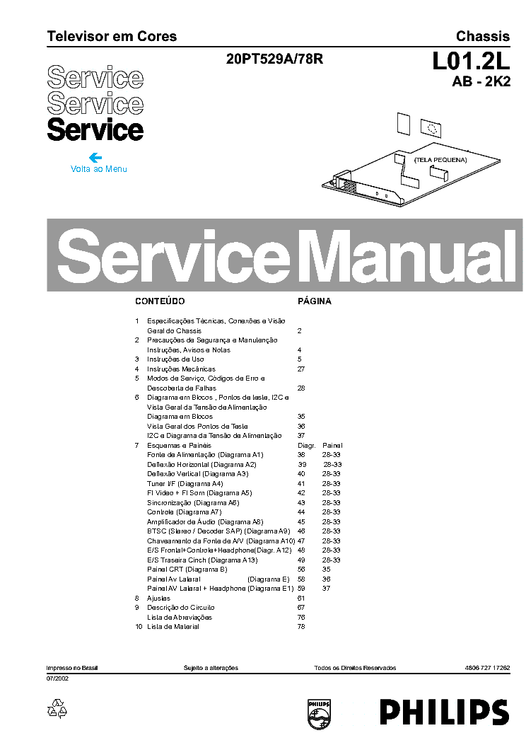 PHILIPS 20PT529A CH L01.2L service manual (1st page)