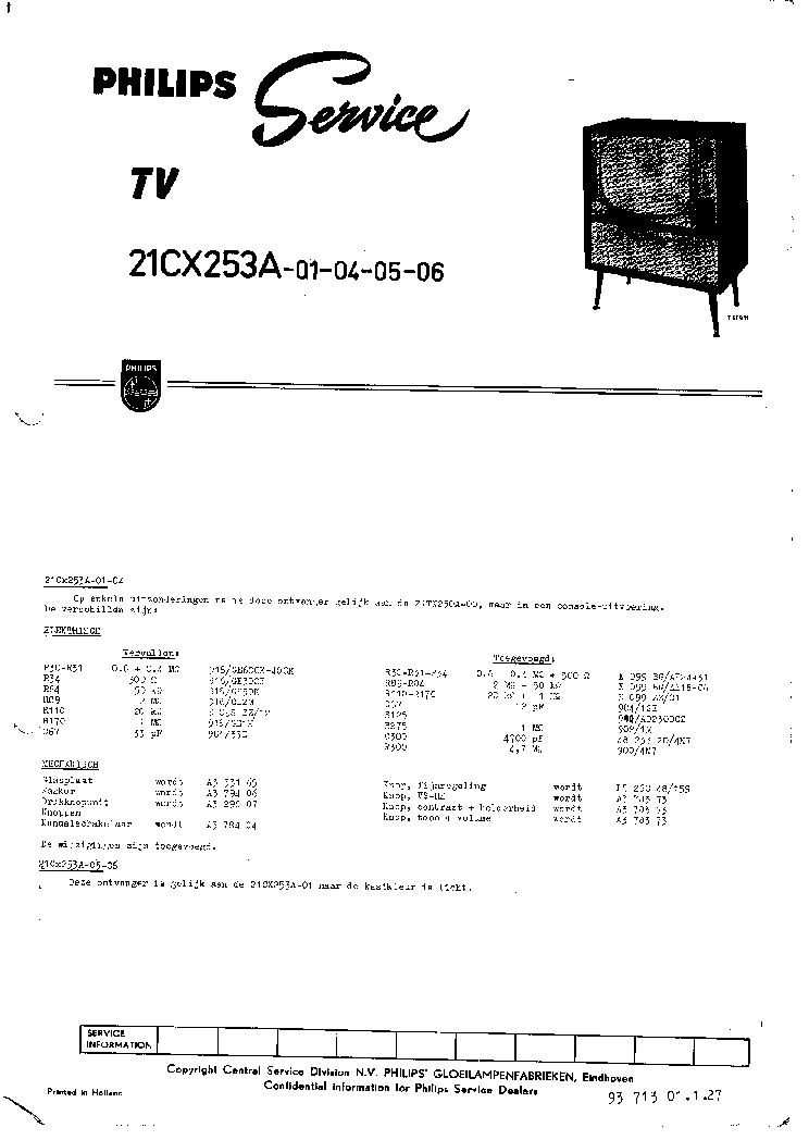 PHILIPS 21CX253A SERIES TV SERVICE-INFO HOLLAND SM service manual (1st page)