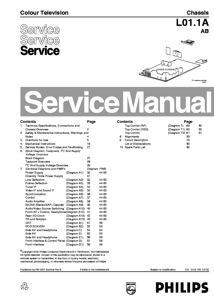 PHILIPS 21PT212594 CHASSIS L01.1A-AB service manual (1st page)