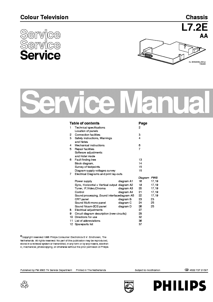 PHILIPS 21PT2682 77B CHASSIS L7.2E service manual (1st page)