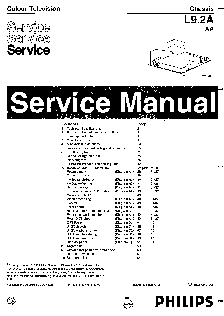 PHILIPS 21PT3882 CHASSIS L9 2A AA service manual (1st page)