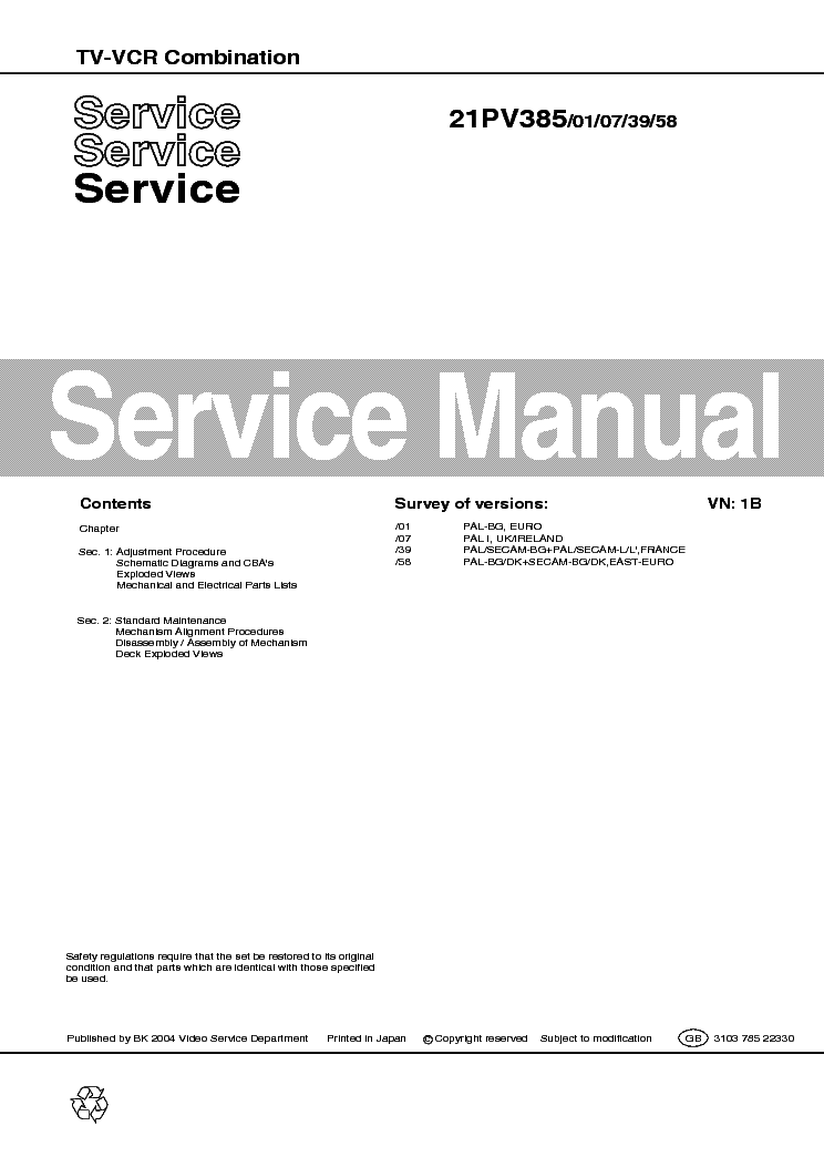 PHILIPS 21PV385-01 07 39 58 VER-1B SM service manual (1st page)