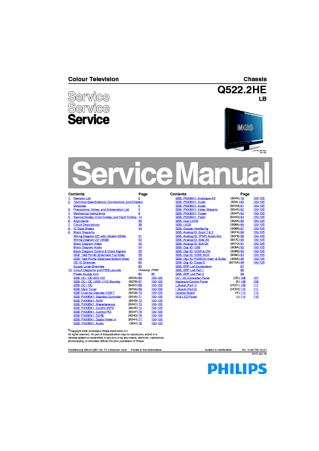 PHILIPS 22HFL3350D-10 CHASSIS Q522.2HE LB SM service manual (1st page)