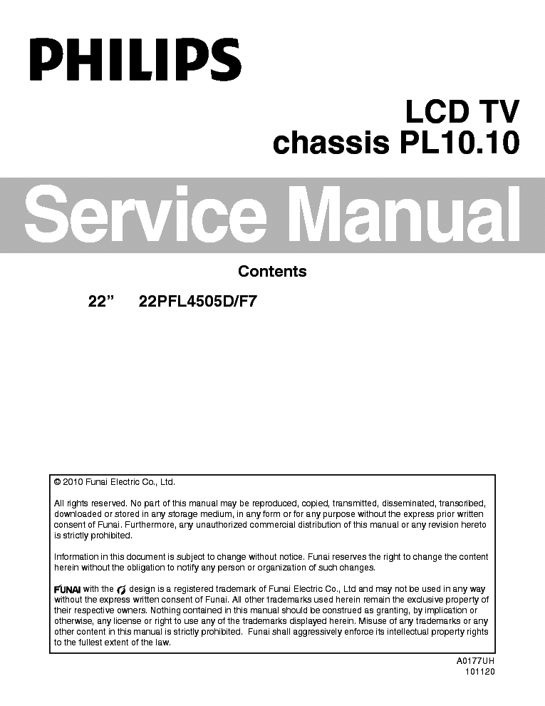 PHILIPS 22PFL4505D CHASSIS PL10.10 SERVICE MANUAL service manual (1st page)