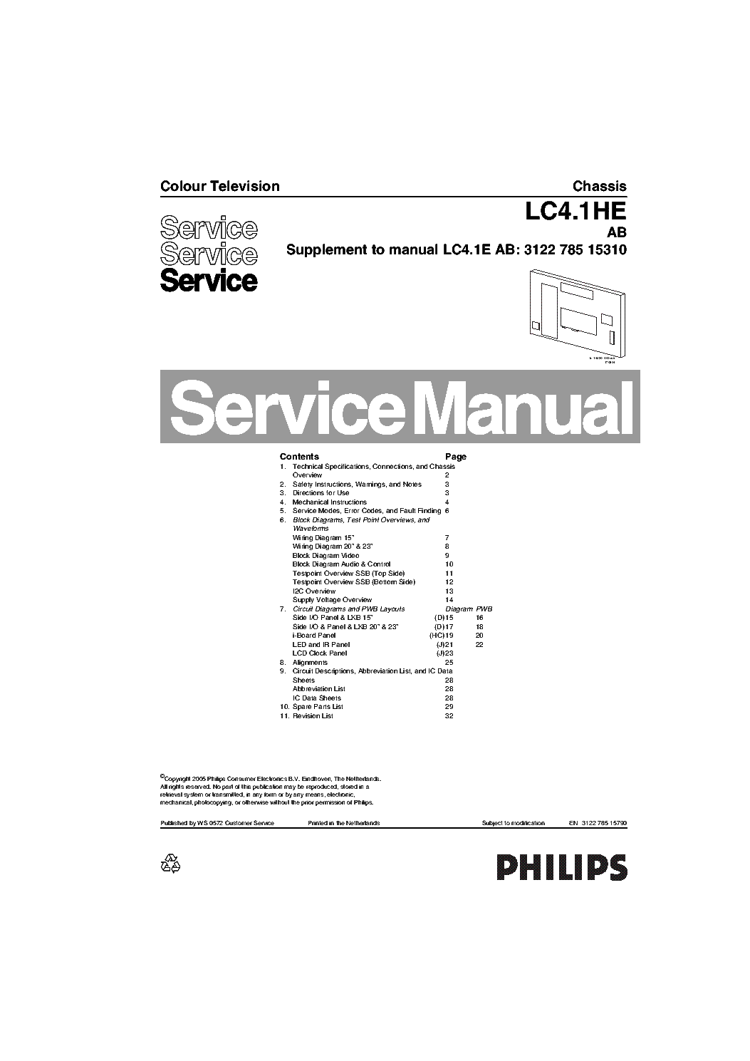 PHILIPS 23 HF 5474 CHASSIS LC4.1HE AB 3122 785 15310 SM service manual