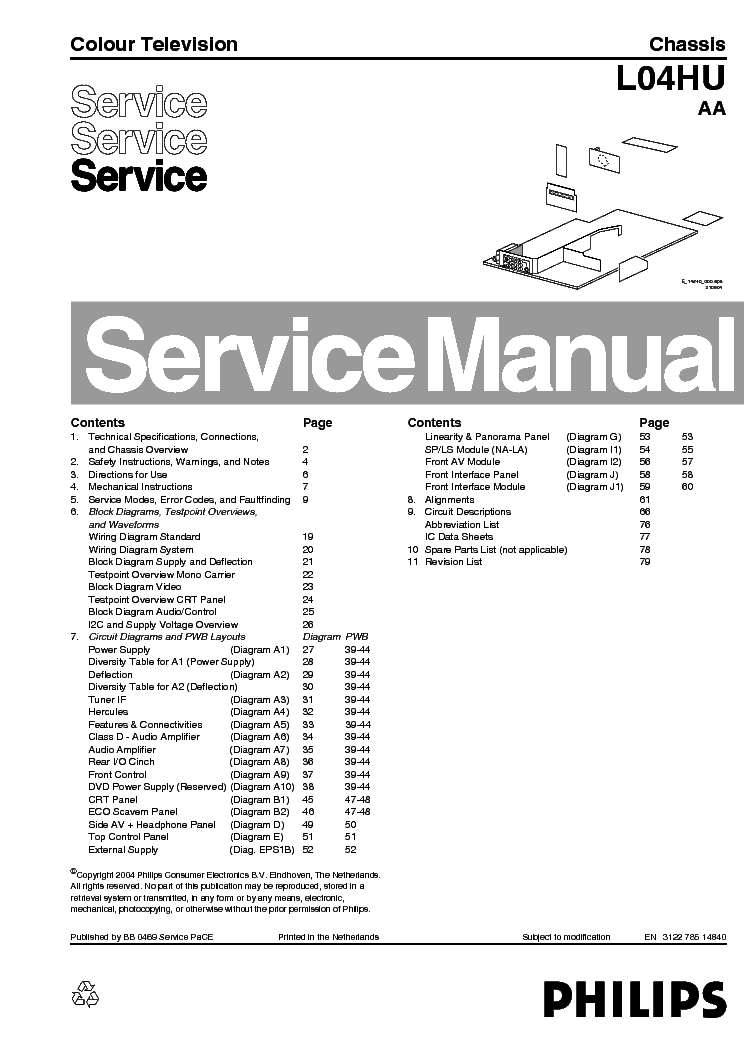 PHILIPS 27ST6210-27 CHASSIS L04HU-AA SM service manual (1st page)