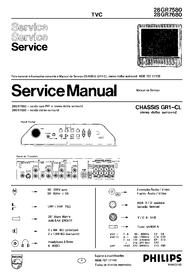 PHILIPS 28GR7580,28GR7680 CH GR1-CL service manual (1st page)