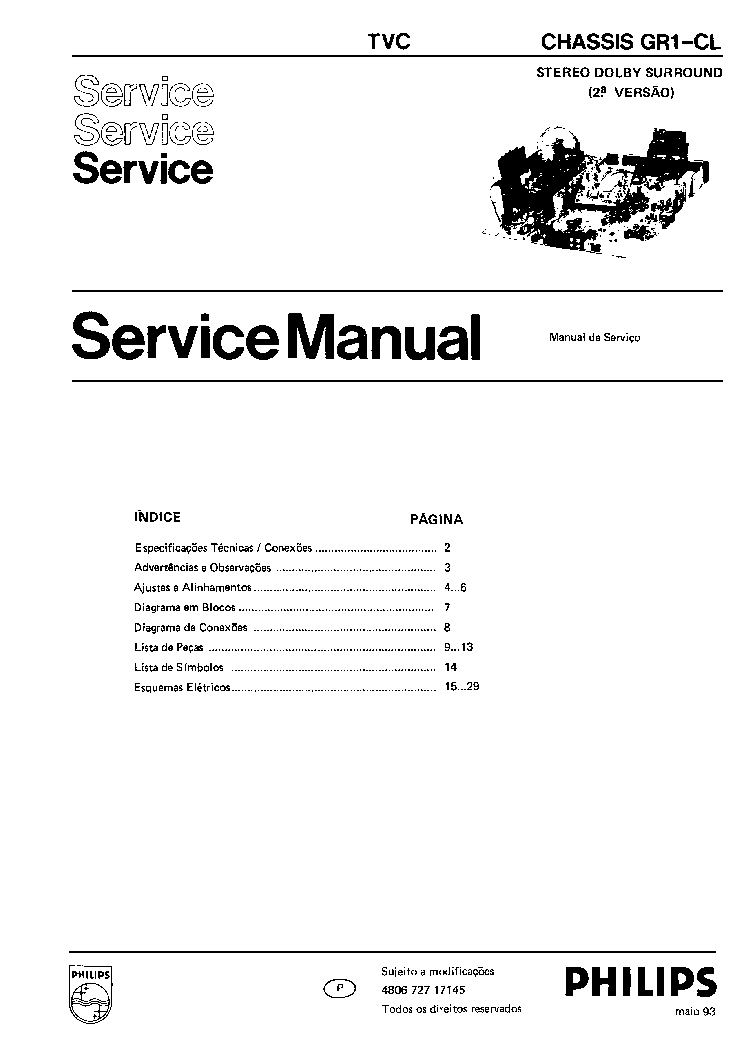 PHILIPS 28GR7580 28GR7680 CHASSIS GR1 CL service manual (1st page)