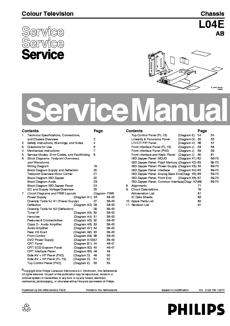 PHILIPS 29PT5408 CHASSIS L04E-AB SM service manual (1st page)