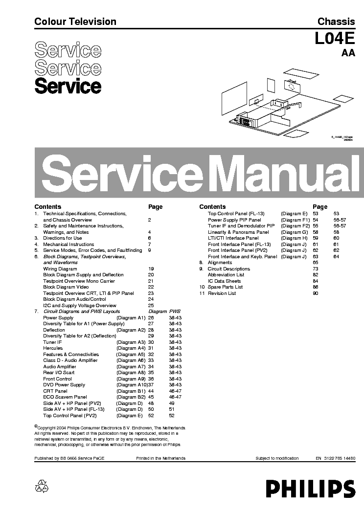 PHILIPS 29PT5408 CHASSIS L04E AA service manual (1st page)