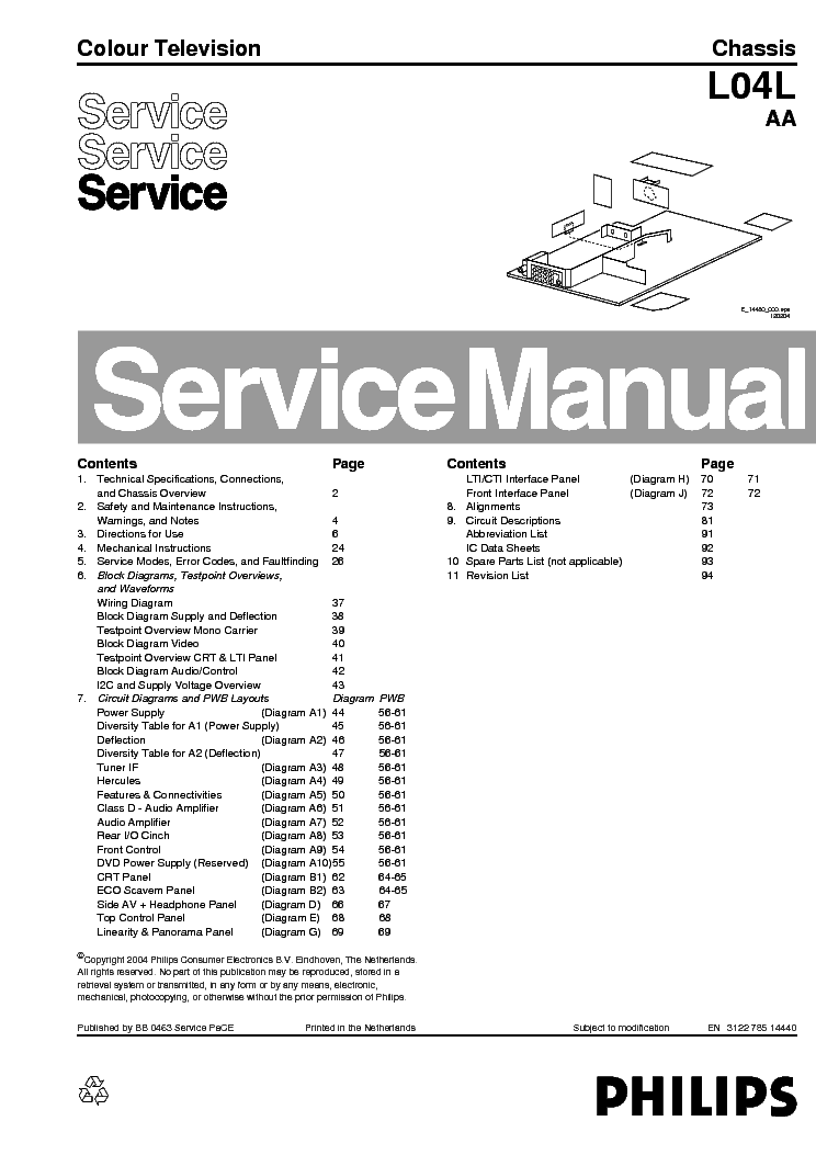 PHILIPS 29PT6566 78 CHASSIS L04L AA service manual (1st page)