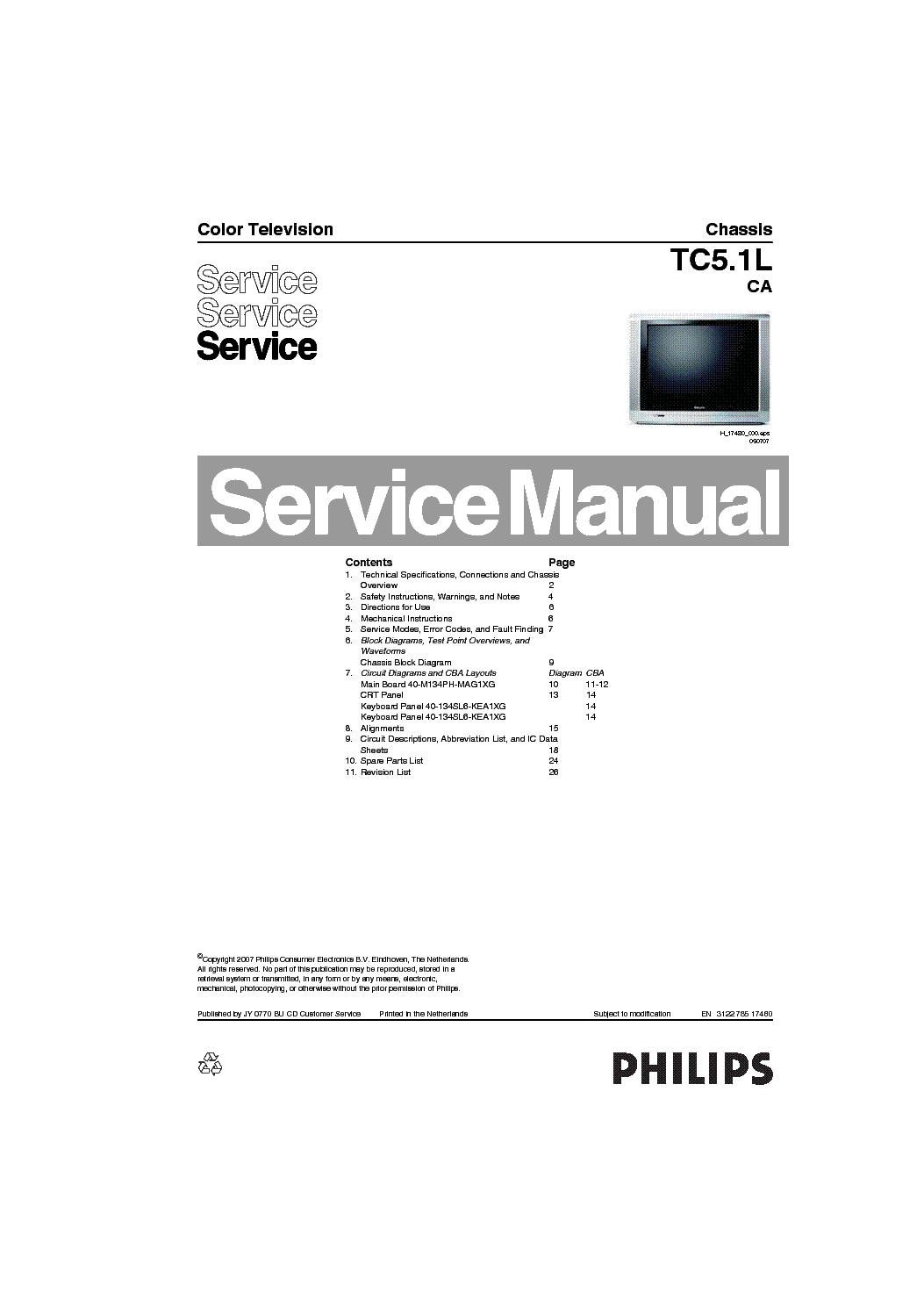 PHILIPS 29PT6667 CHASSIS TC5.1L-CA SM service manual (1st page)