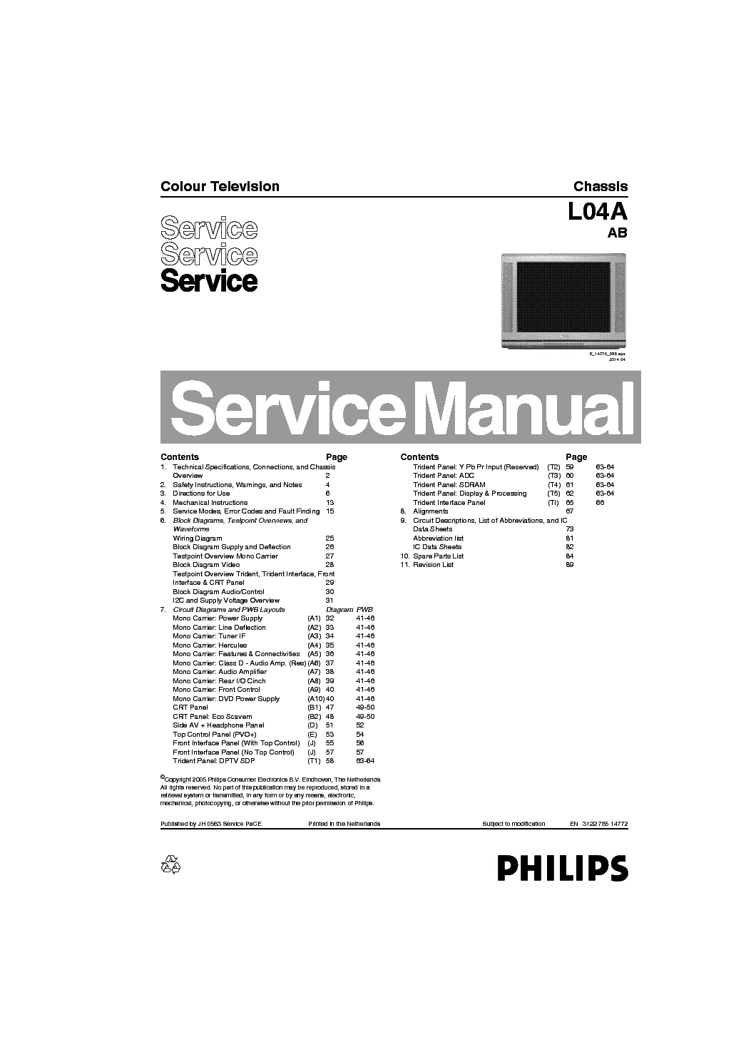 PHILIPS 29PT7325-69 CH L04A-AB service manual (1st page)