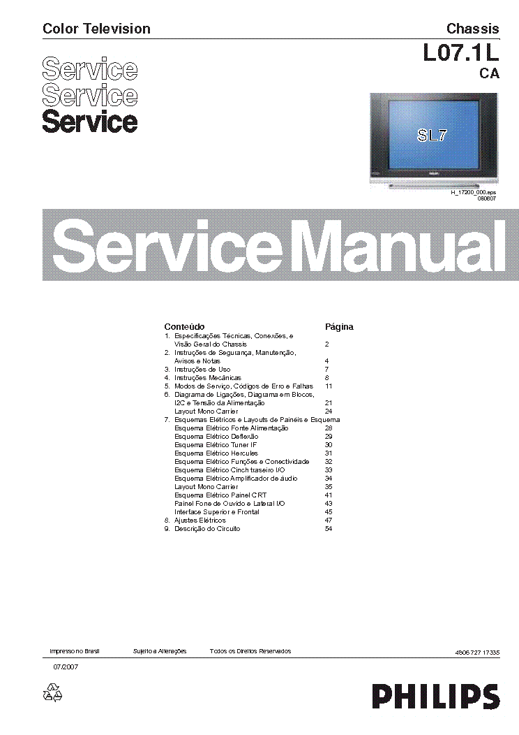 PHILIPS 29PT9457 CHASSIS LO7 1L CA service manual (1st page)