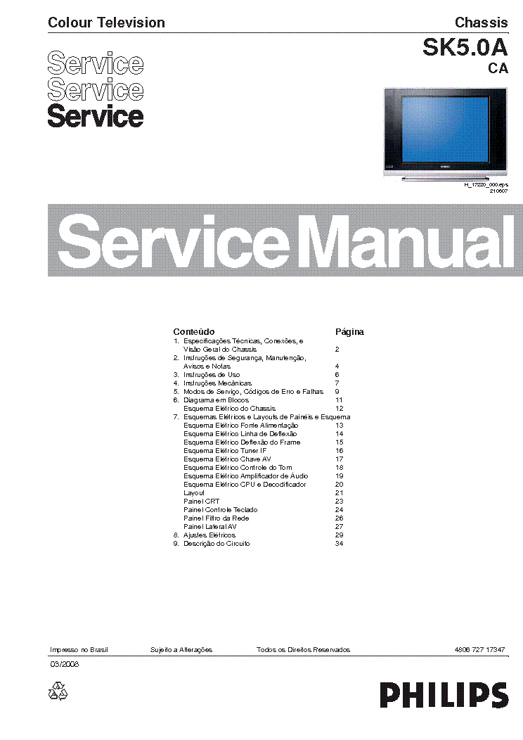 PHILIPS 29PT9467 CHASSIS SK05 OA CA service manual (1st page)