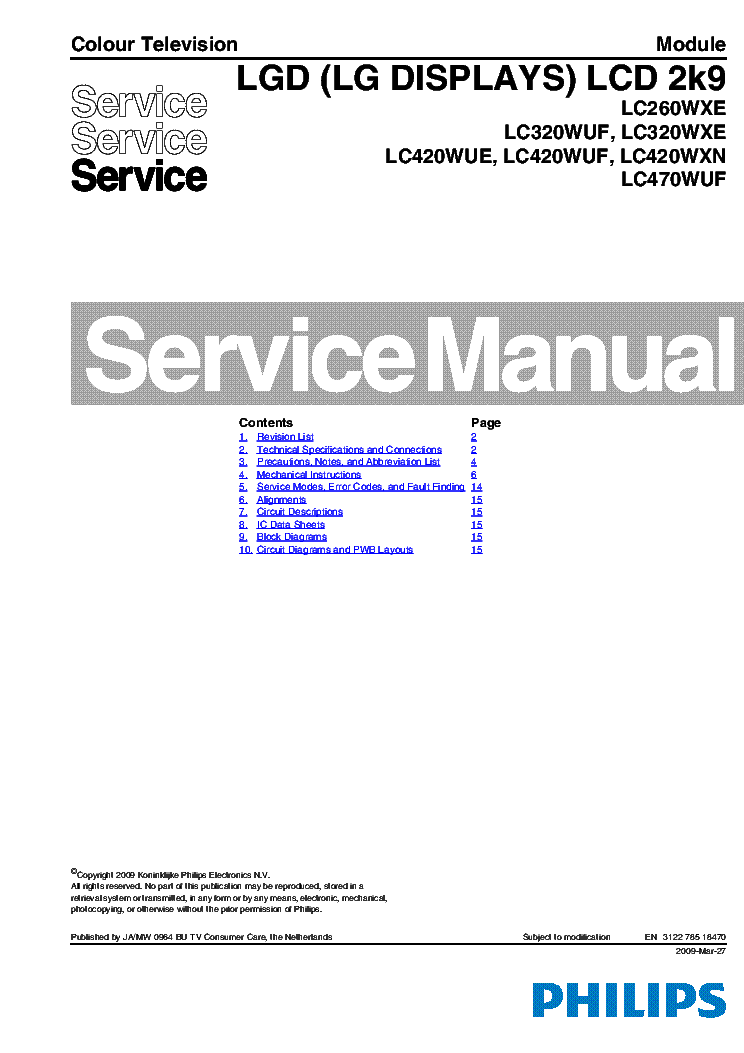 PHILIPS 312278518470 LCD 2K9 LGD DISPLAY service manual (1st page)