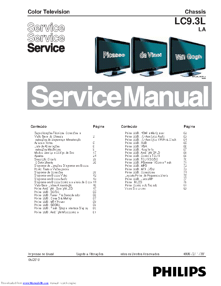 PHILIPS 32PFL3805D CHASSIS LC9.3L LA SM service manual (1st page)