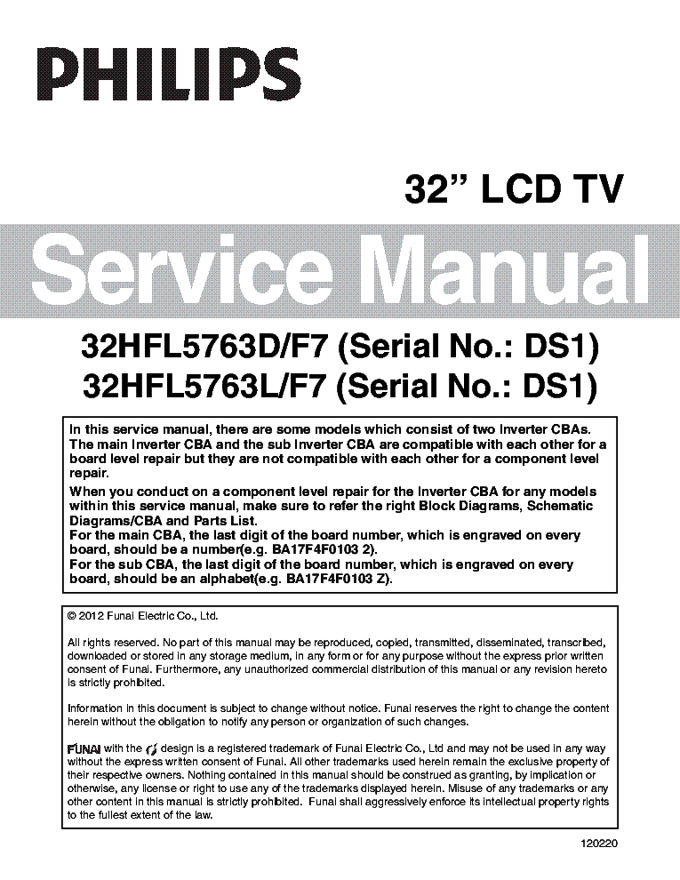 PHILIPS 32HFL5763D-F7 32HFL5763L-F7 service manual (1st page)