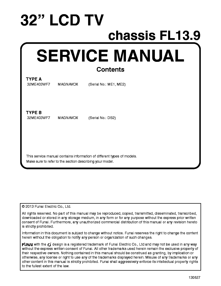 PHILIPS 32ME403V-F7 CHASSIS FL13.9 service manual (1st page)