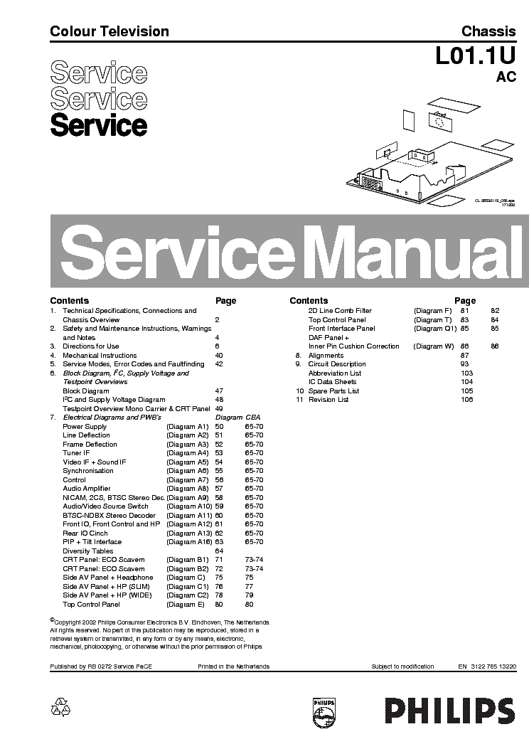 PHILIPS 32MT3305 CHASSIS L01.1U AC service manual (1st page)