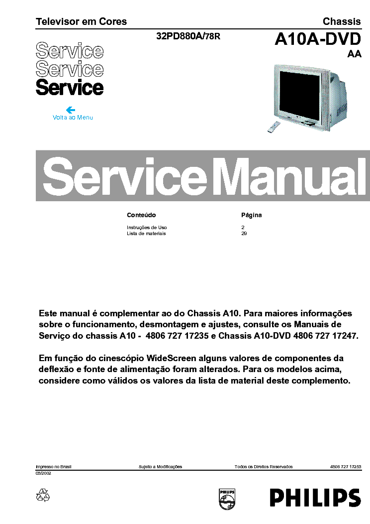 PHILIPS 32PD-880A CH A10A-DVD service manual (1st page)