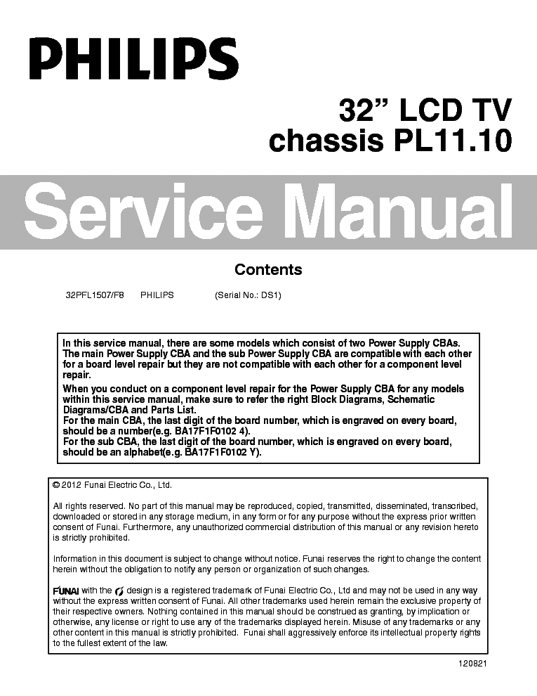 PHILIPS 32PFL1507 F8 service manual (1st page)