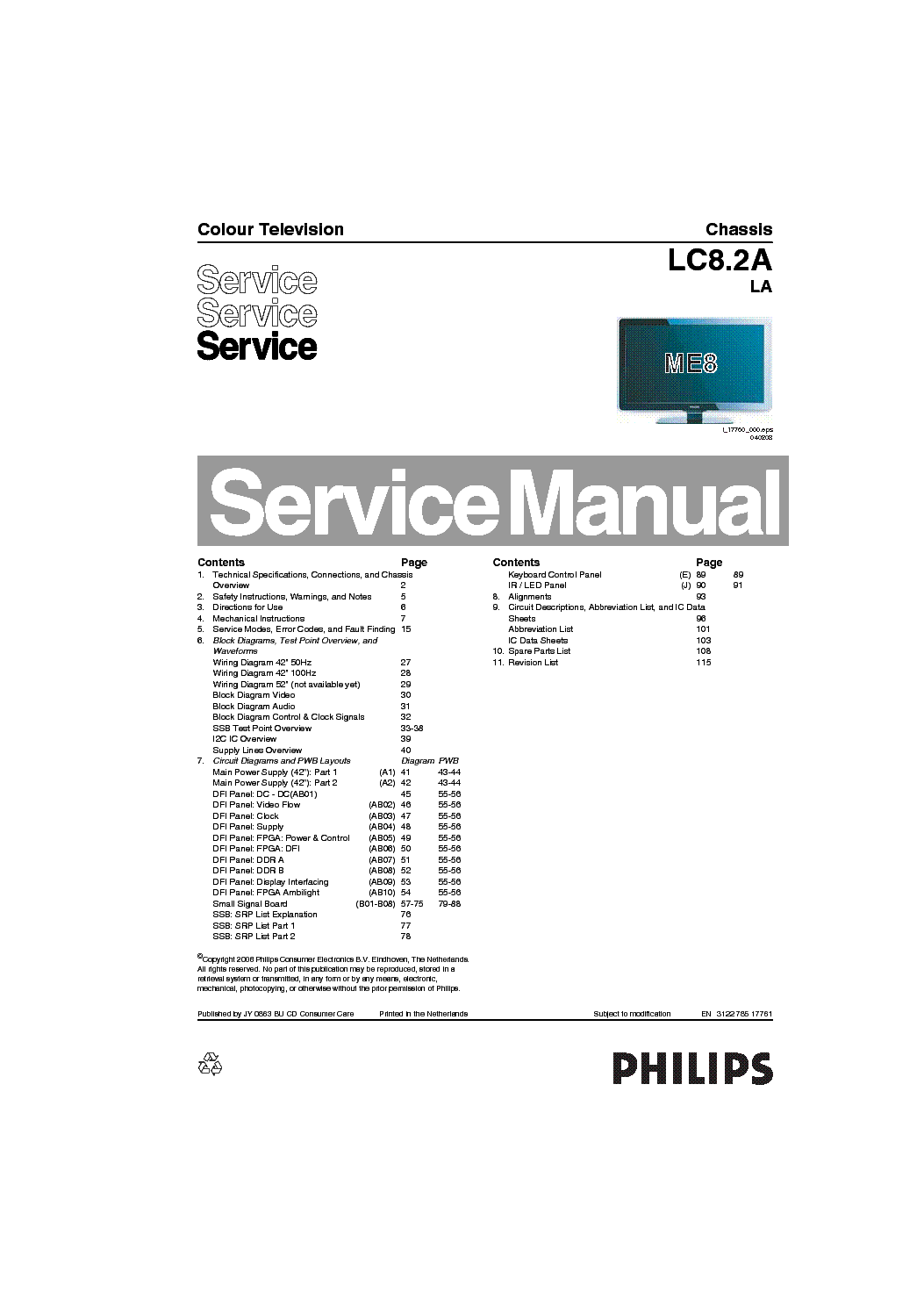 PHILIPS 32PFL5403 CHASSIS LC8.2A LA service manual (1st page)