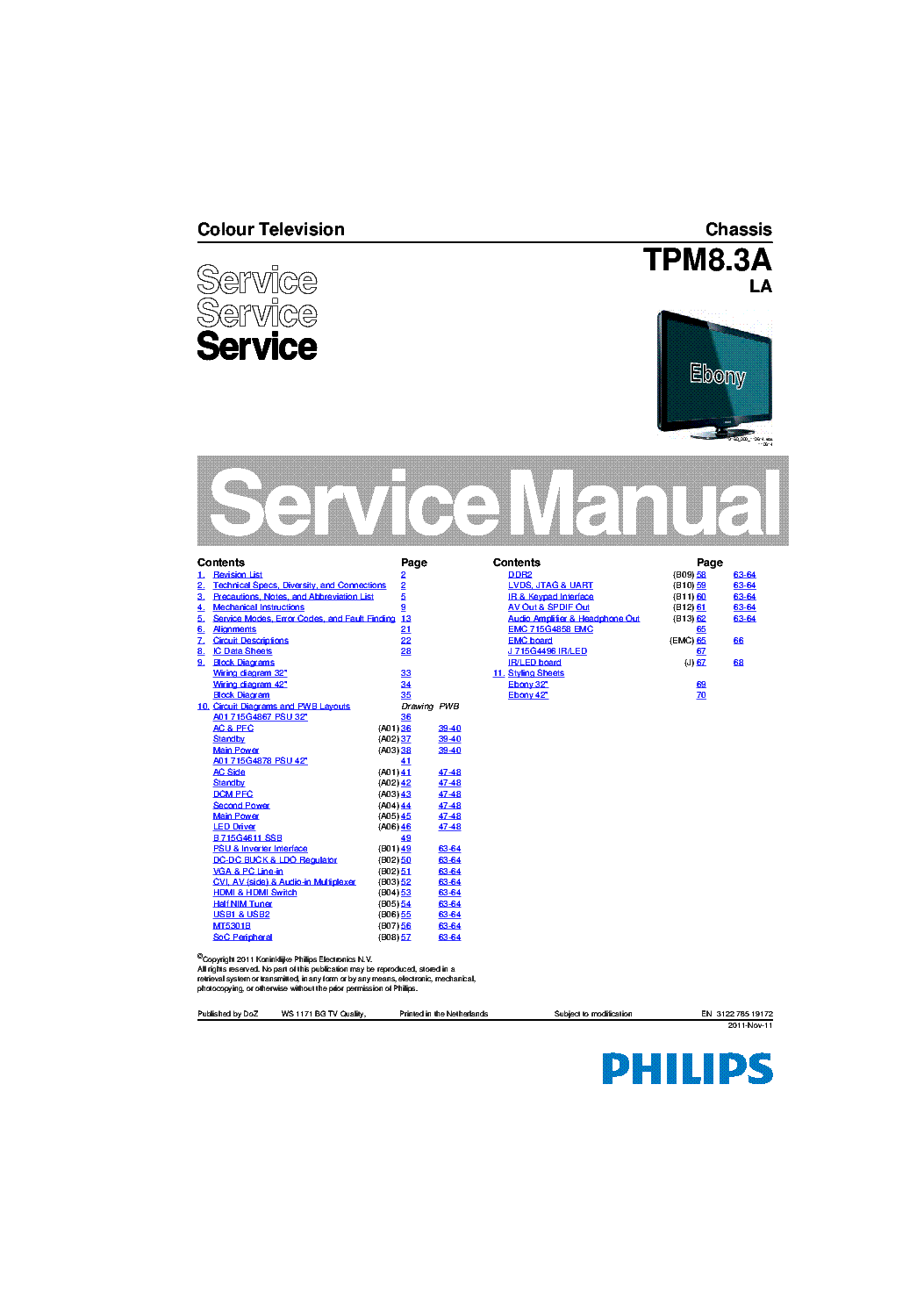 PHILIPS 32PFL5606S 98 CHASSIS TPM8.3A LA SM service manual (1st page)