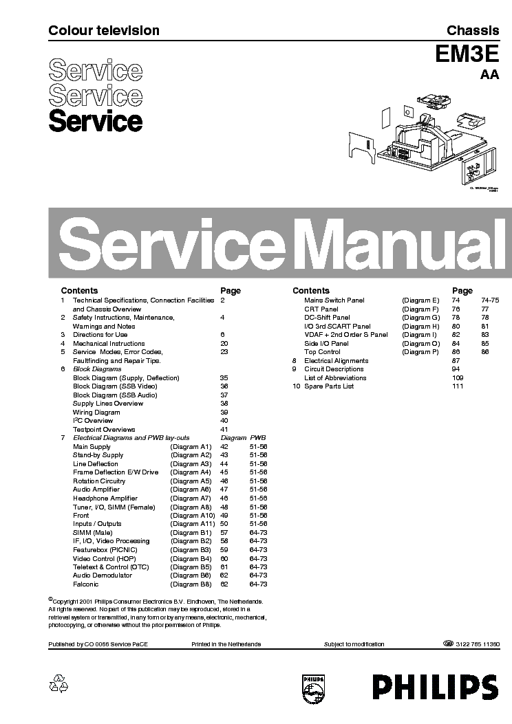 PHILIPS 32PW9576-12E CHASSIS EM-3E CHASSIS service manual (1st page)