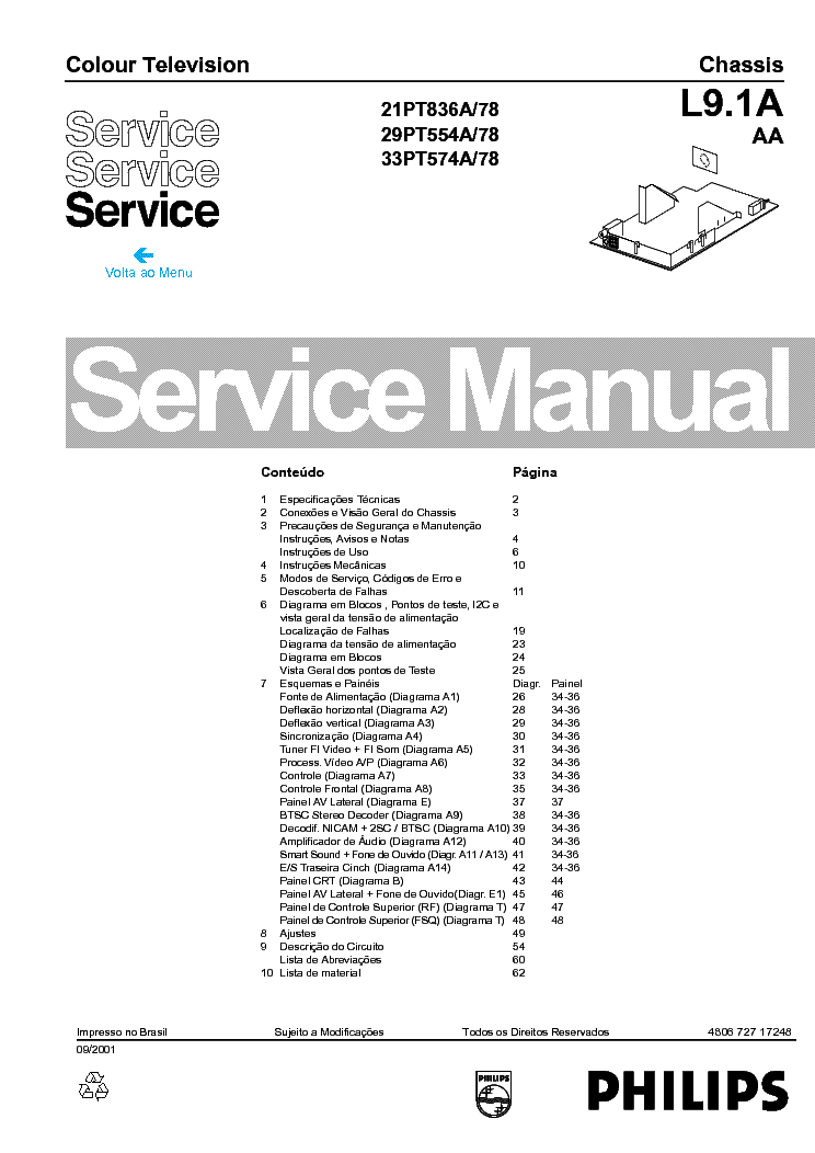 PHILIPS 33P574A 78R CHASSIS L9 1A AA service manual (1st page)