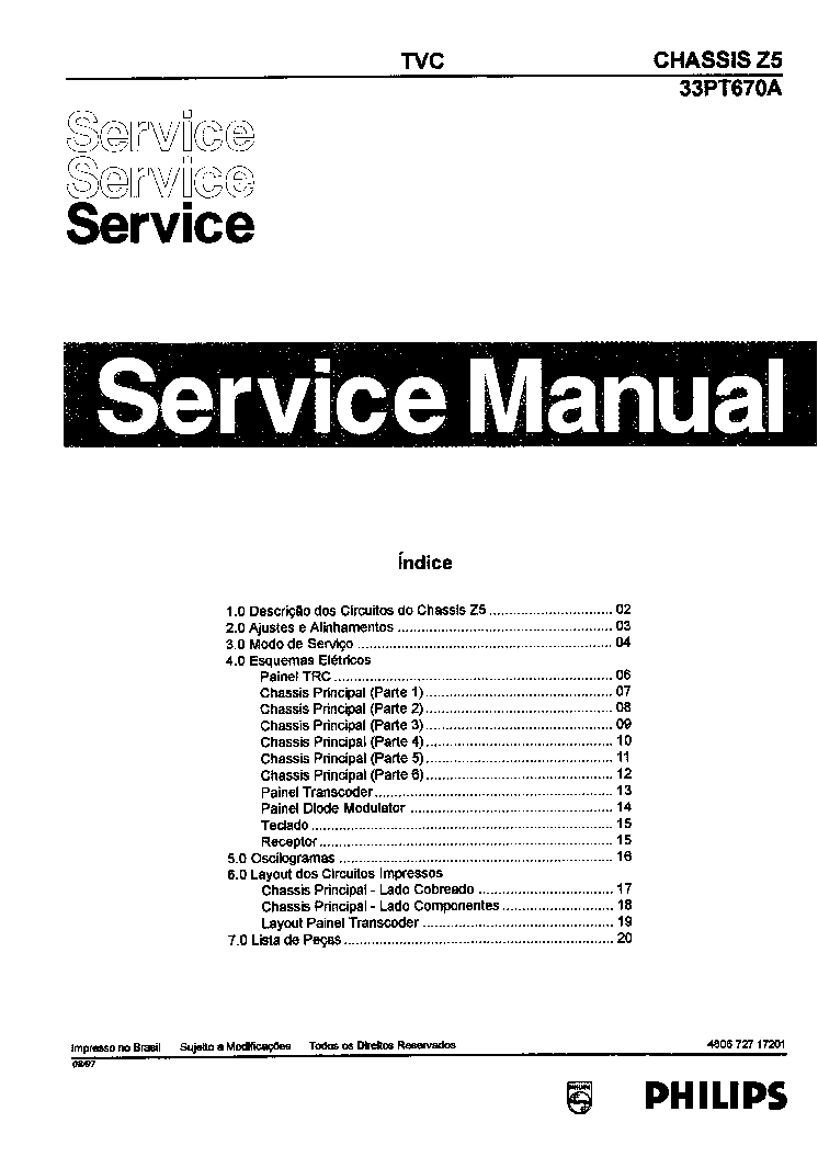 PHILIPS 33PT670A 480672717201 CHASSIS Z5SM service manual (1st page)